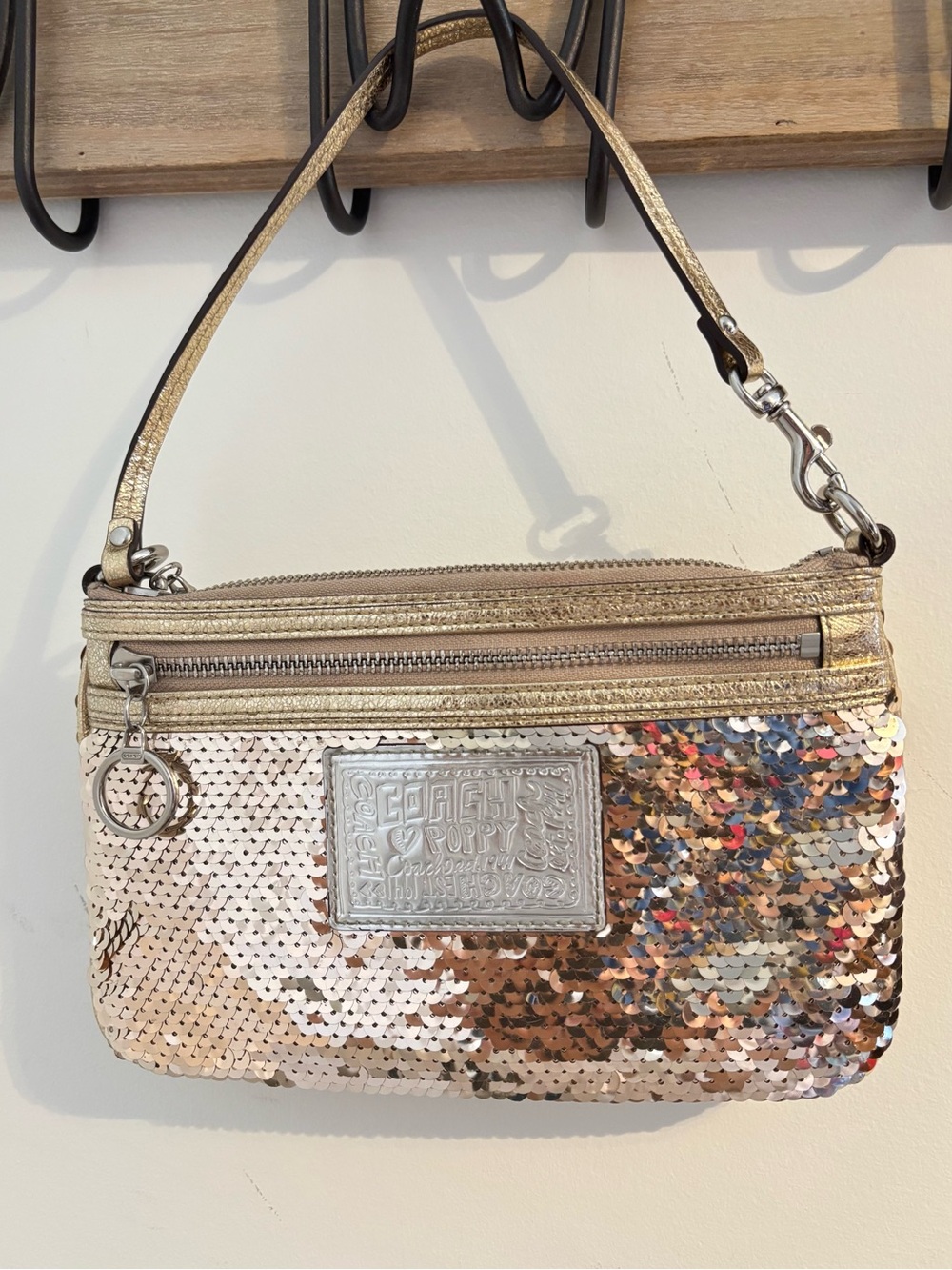 Coach Poppy Sequin XL Spotlight Wristlet in Gold / Style Number: 44481!